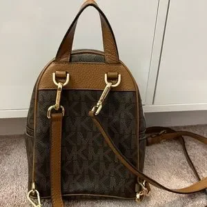 Michael Kors Mini Bag for Women | Brown and Gold | MK Logo Patterns | Cute Bag Mercer Extra-Small Logo and Leather Crossbody Bag in BROWN  main image 4